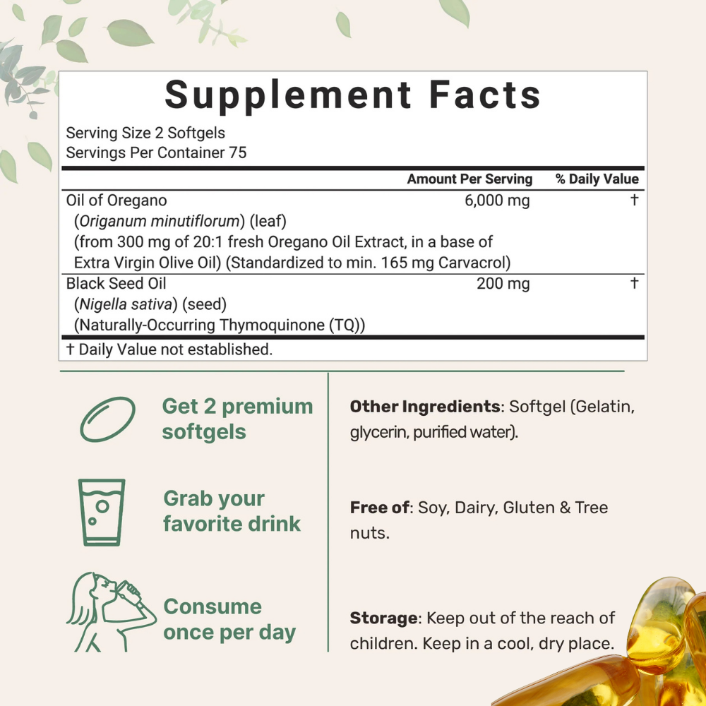 Oil of Oregano with Black Seed Oil Softgels